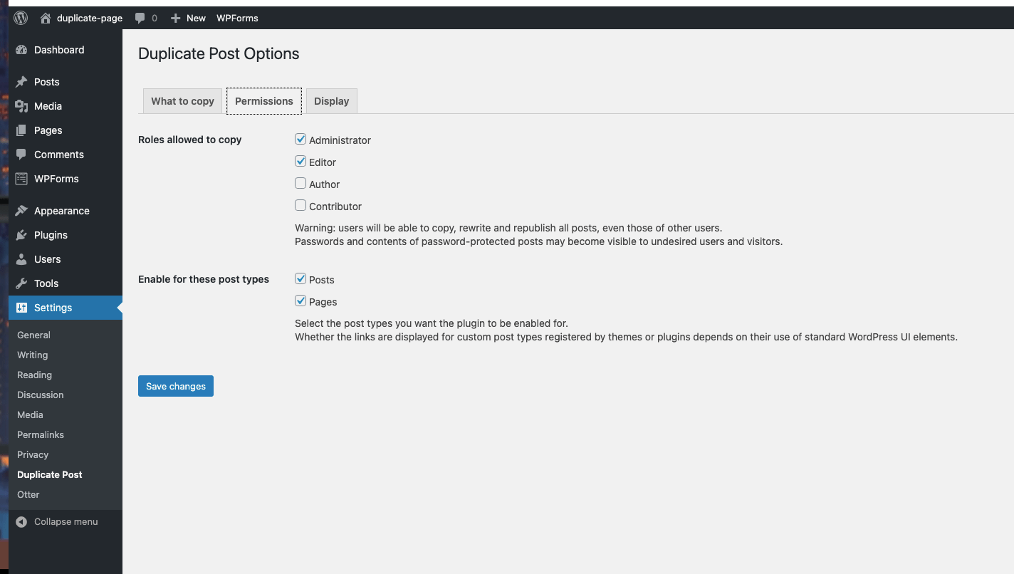 Opsi plugin posting duplikat untuk izin