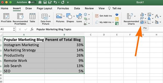 Tombol diagram lingkaran di excel