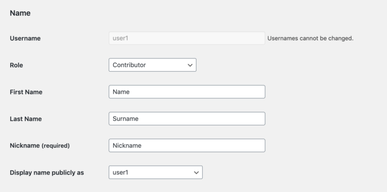 Pengaturan Nama Pengguna WordPress.