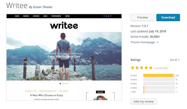 writee wordpress theme untuk blogger