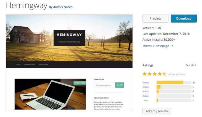 Tema hemingway wordpress gratis