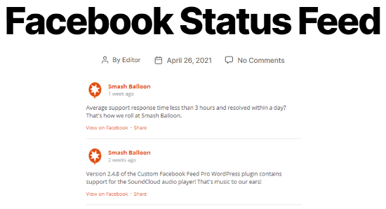 Contoh umpan status Facebook khusus