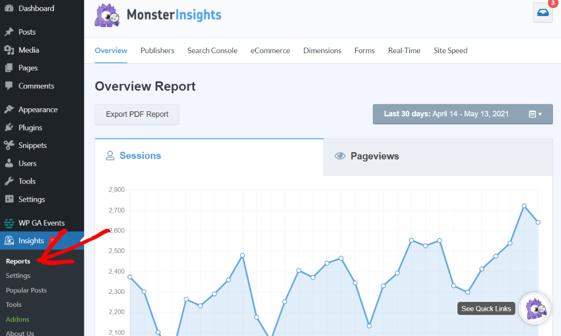 Dasbor Laporan MonsterInsights