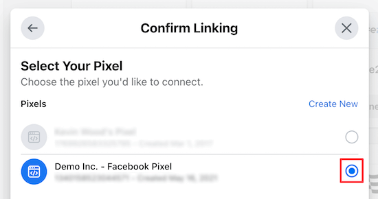 Pilih Facebook Pixel