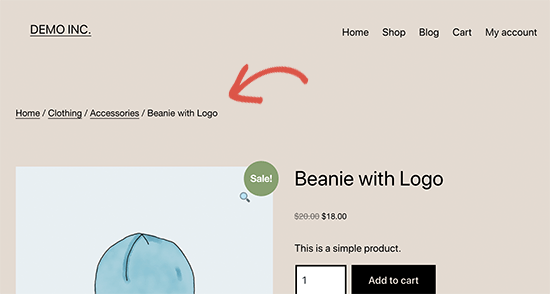 Breadcrumbs di halaman produk toko WooCommerce