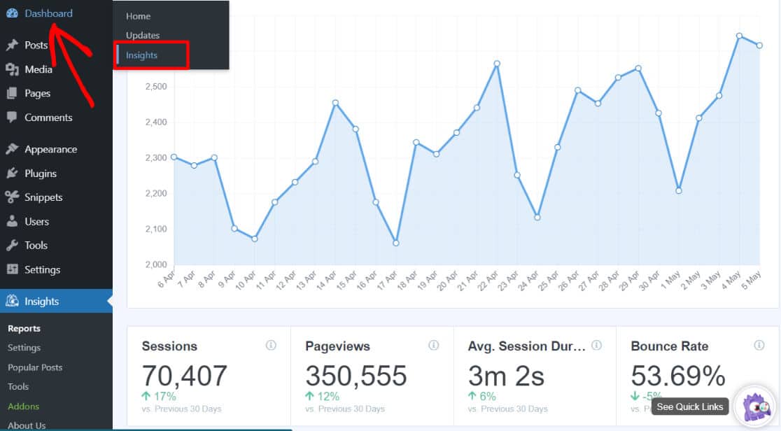 MonsterInsights Dashboard - Metrik Keterlibatan