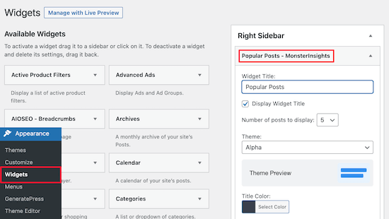 Widget posting populer MonsterInsights ke sidebar