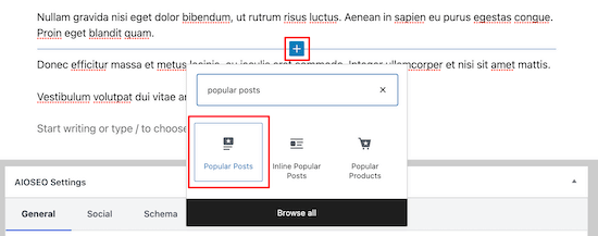 Pilih blok posting populer MonsterInsights