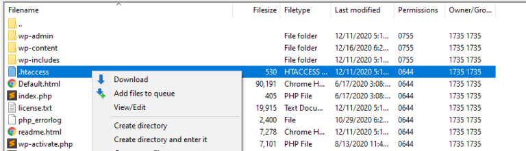 Mengedit file htacess Anda melalui FTP.