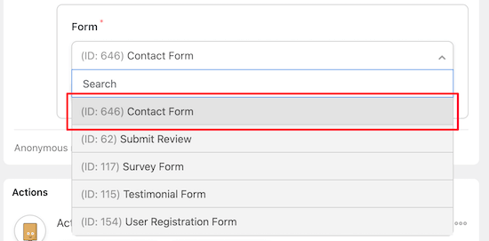 Pilih formulir WPForms