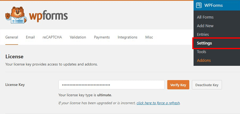 Kunci lisensi WPForms