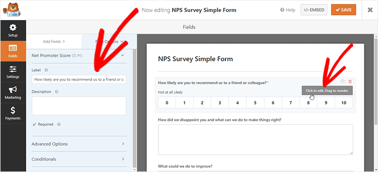 Opsi bidang formulir survei