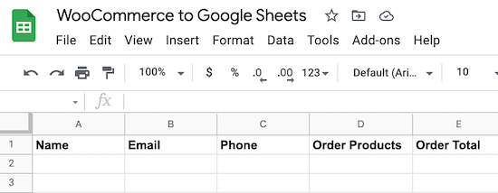 WooCommerce ke spreadsheet Google Spreadsheet