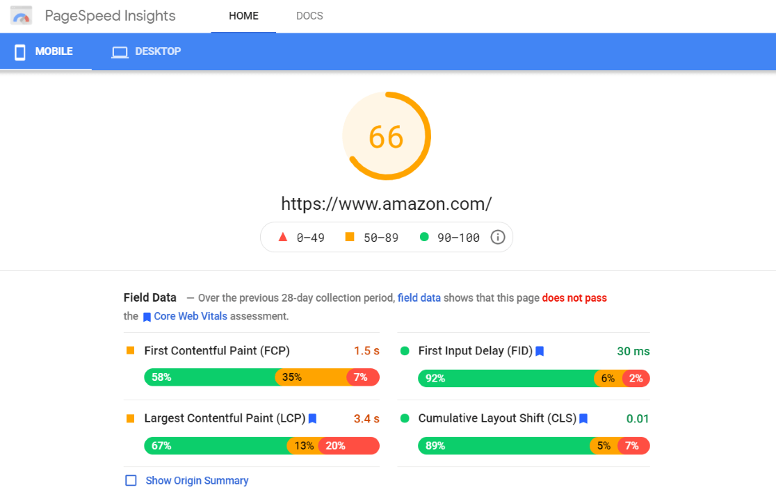 Hasil Alat Wawasan PageSpeed