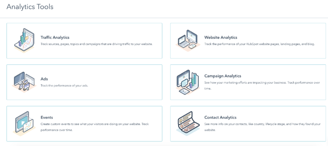 Alat analisis HubSpot dapat membuat laporan untuk pemasaran, penjualan, dan layanan.