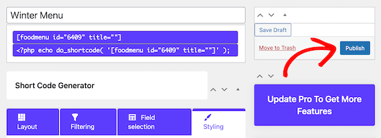 Terbitkan kode pendek menu