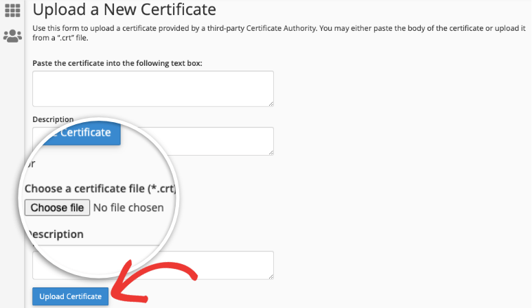 unggah sertifikat ssl baru di cpanel