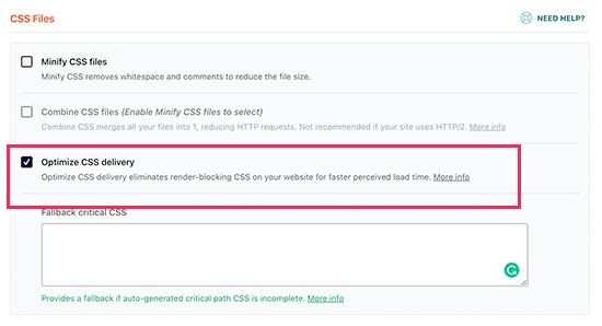 Centang Optimalkan Pengiriman CSS