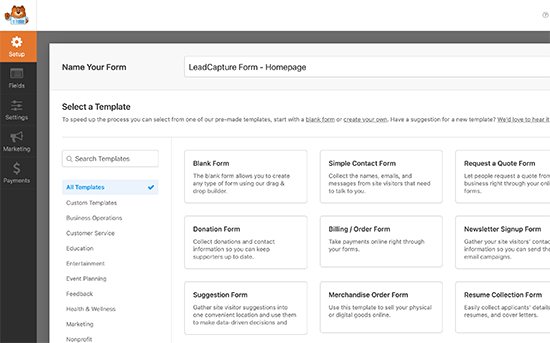 Templat formulir di WPForms