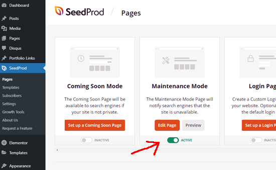 Aktifkan mode pemeliharaan di SeedPro