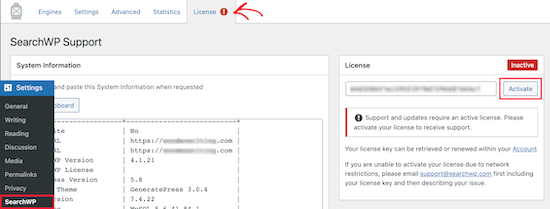 Masukkan Kunci Lisensi SearchWP