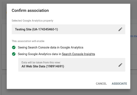 Konfirmasi hubungan antara Analytics dan Search Console