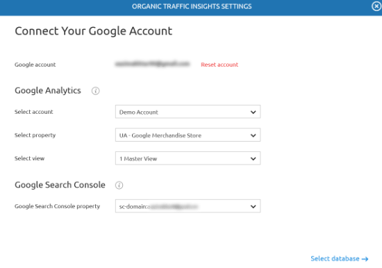 Masukkan detail Analytics dan Search Console