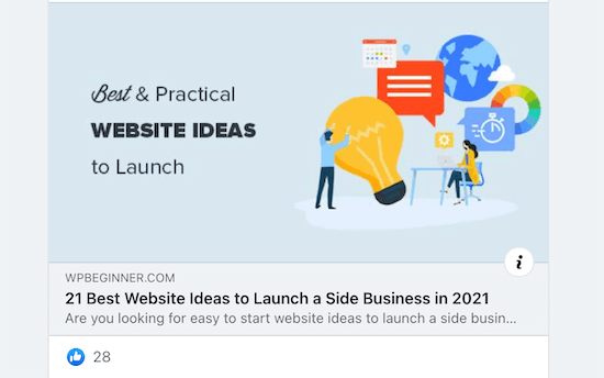 Contoh berbagi WPBeginner Facebook