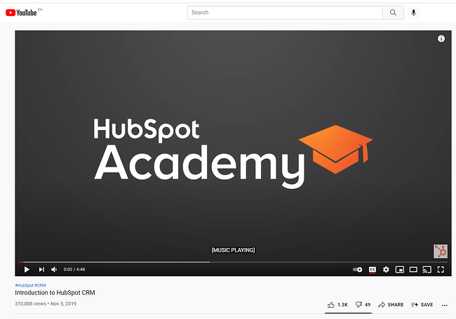halaman video youtube untuk video HubSpot Academy