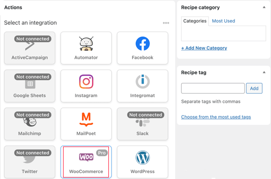 Pilih WooCommerce dari Daftar Integrasi