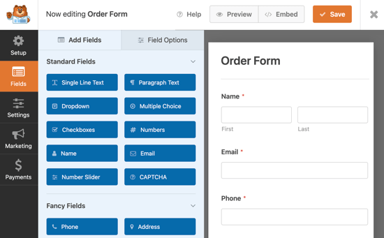 WPForms Akan Memuat Pembuat Formulir dengan Formulir Pesanan Sederhana