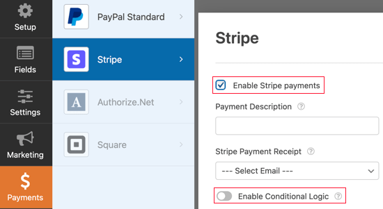 Centang Kotak 'Aktifkan Pembayaran Stripe'