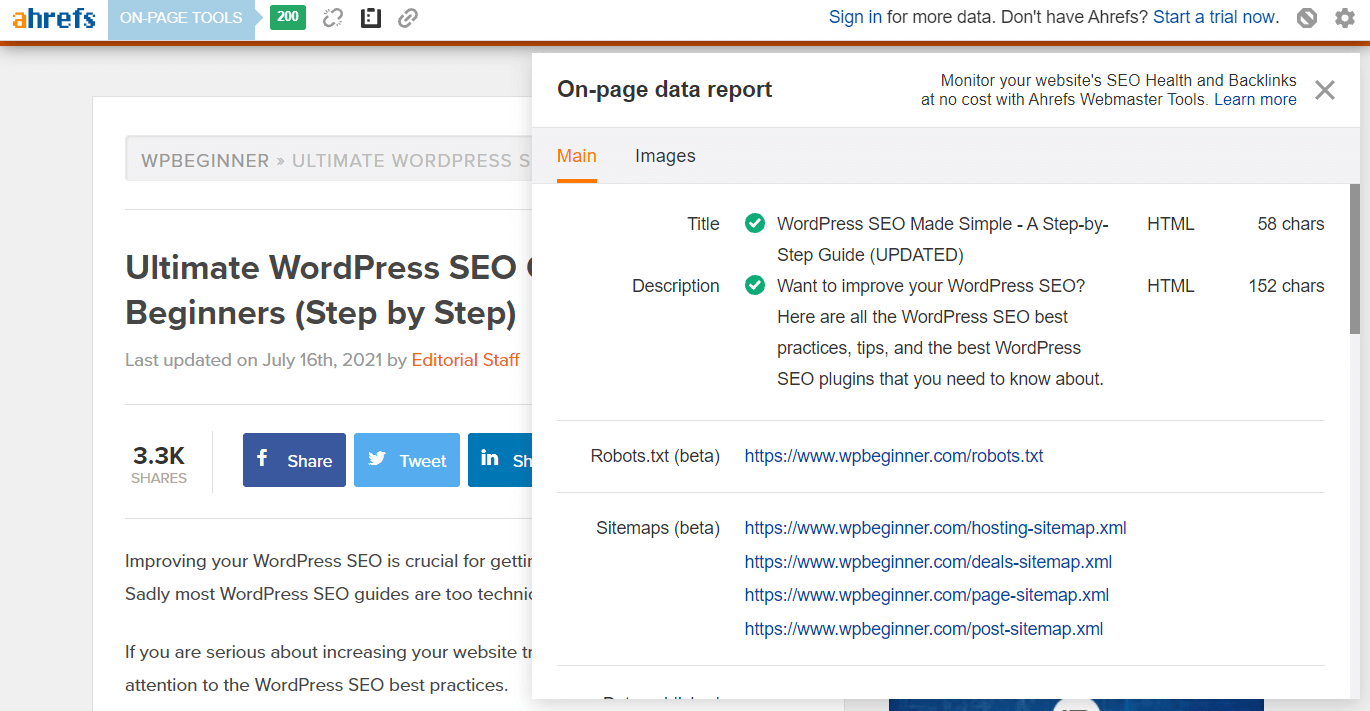 Demo toolbar SEO Ahrefs