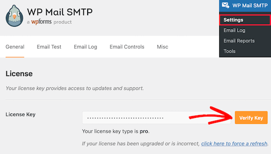 Masukkan kunci lisensi SMTP WP Mail