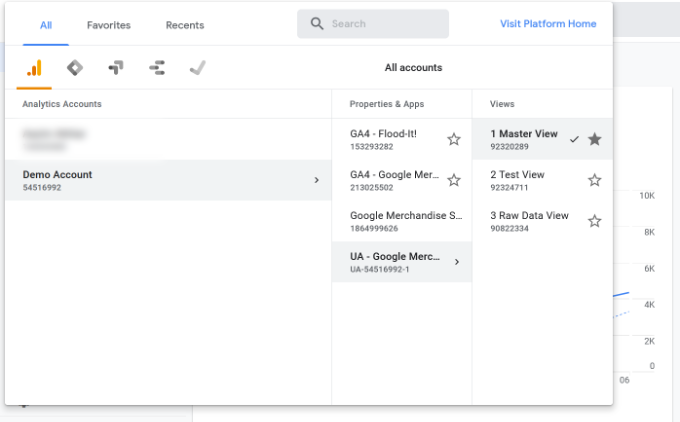 Pilih properti Anda di analytics