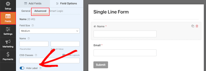 Sembunyikan label formulir toggle