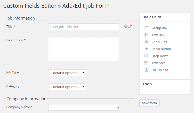 Editor Formulir WPJobBoard