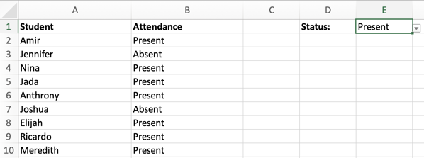 Spreadsheet yang menggunakan Pemformatan Bersyarat berdasarkan sel lain.