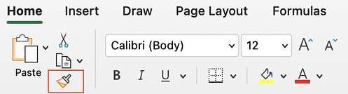 Cuplikan layar alat Format Painter di bilah alat header.