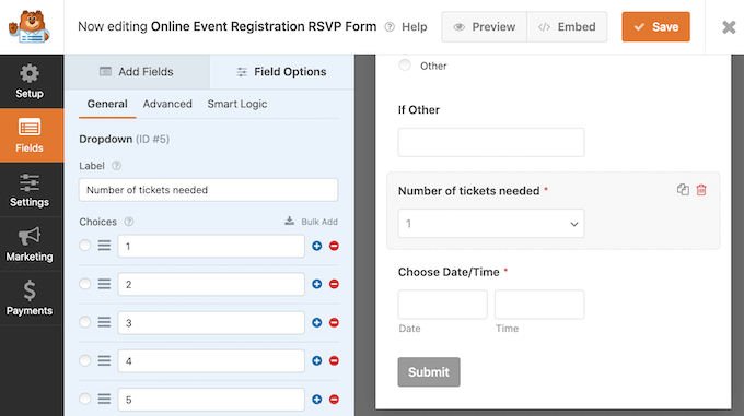 Mengedit bidang di WPForms.