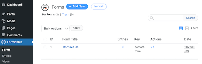 Membuat form baru menggunakan Formidable Forms.