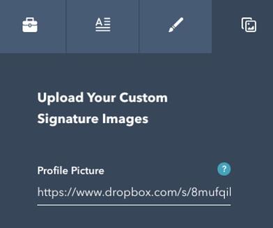 Tab Pembuat Tanda Tangan Email HubSpot untuk mengunggah gambar tanda tangan khusus Anda.