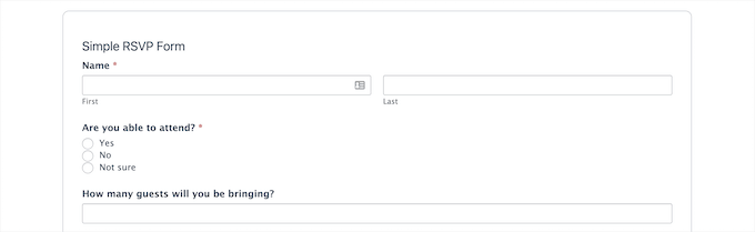 Contoh formulir RSVP Formidable Forms
