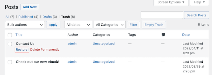 Memulihkan draf WordPress yang dihapus