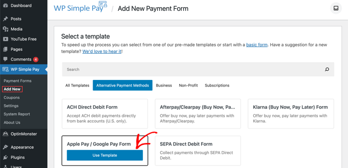 Pilih Template Apple Pay / Google Pay