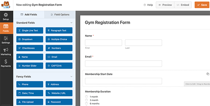 Formulir pendaftaran gym