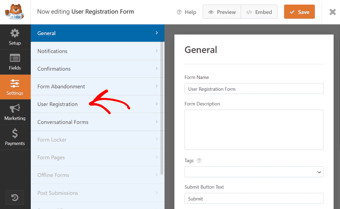 Pengaturan Pendaftaran Pengguna WPForms