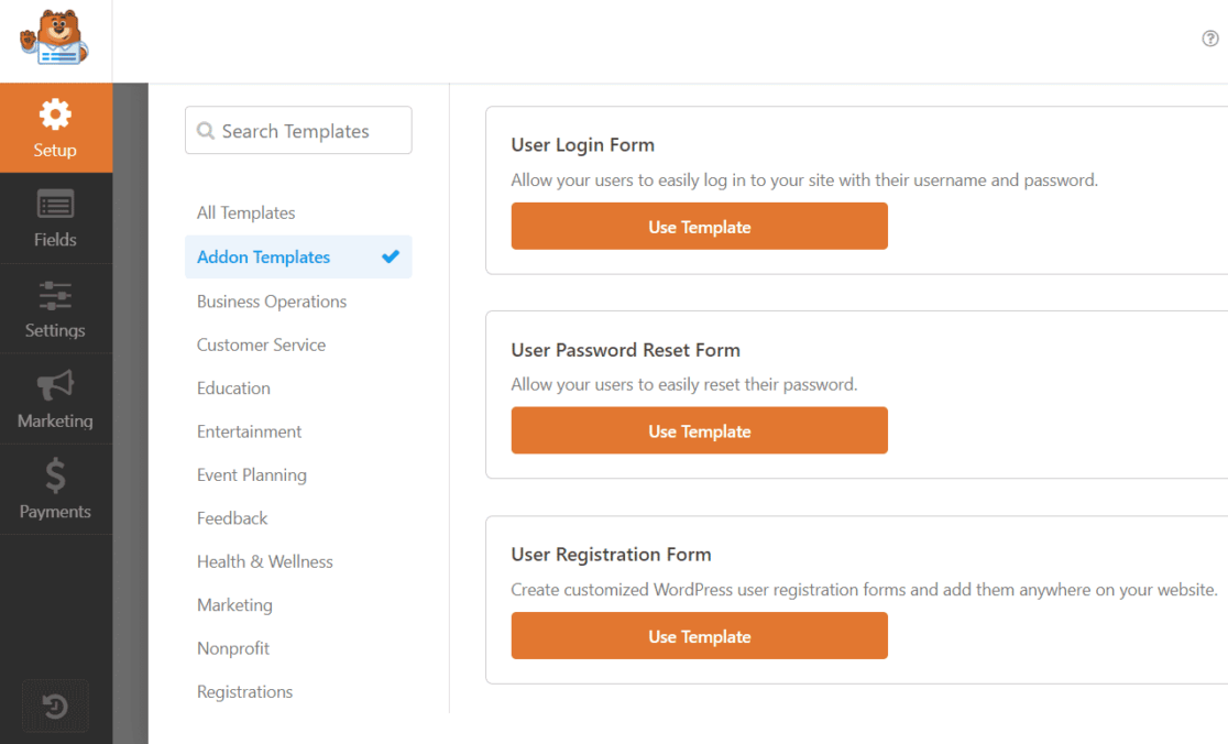 Templat formulir addon pendaftaran pengguna