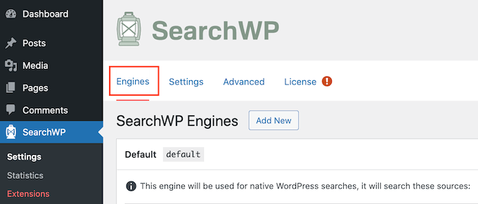 Tab SearchWP Engines