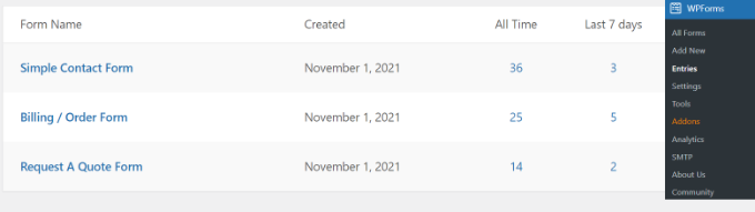 Lihat entri formulir di WPForms